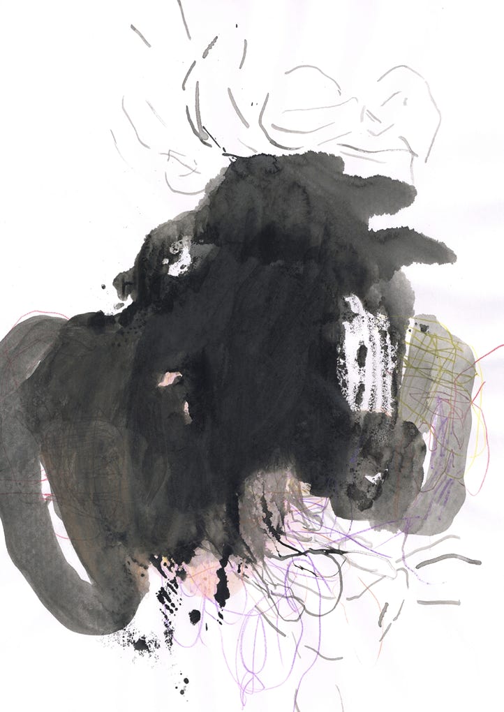 Peinture abstraite, encre de Chine, crayon sur papier, monotypie,  format 29,7 x 42 cm, 2023