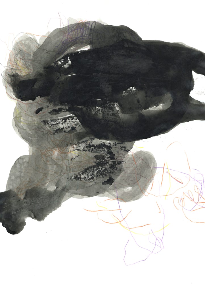 Peinture abstraite, encre de Chine, crayon sur papier, monotypie,  format 29,7 x 42 cm, 2023