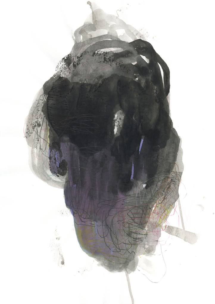 Peinture abstraite, encre de Chine, crayon sur papier, monotypie,  format 29,7 x 42 cm, 2023