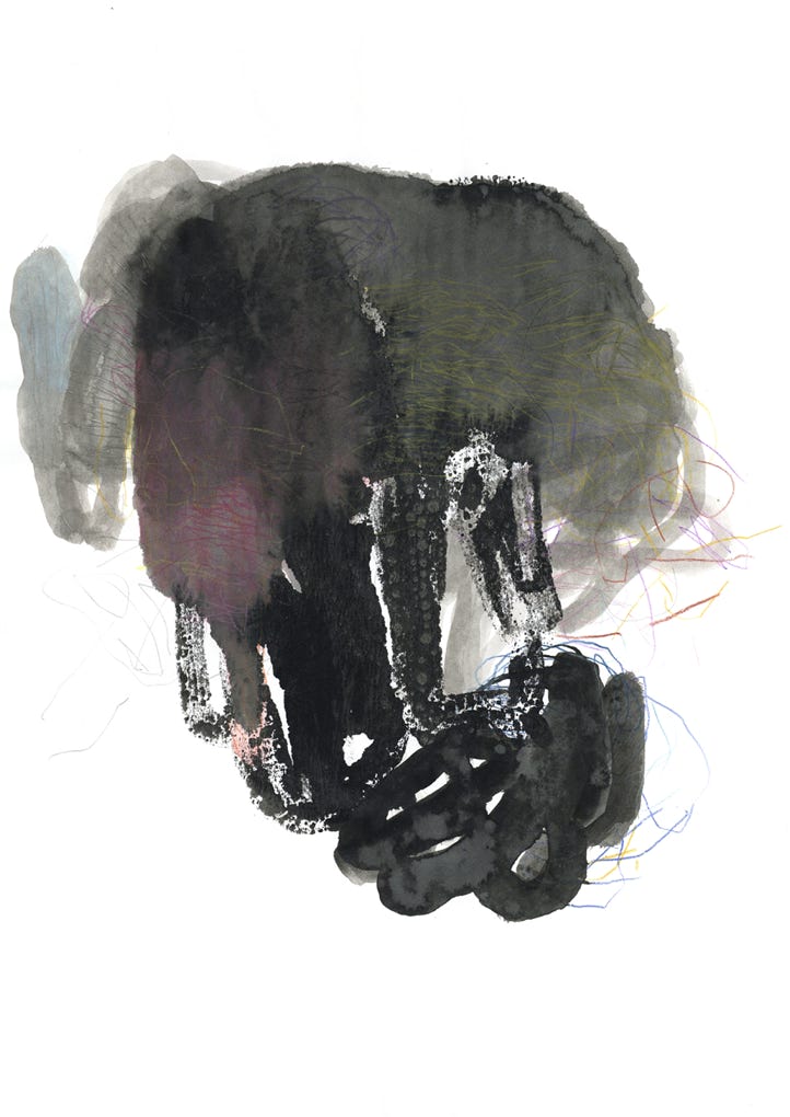 Peinture abstraite, encre de Chine, crayon sur papier, monotypie,  format 29,7 x 42 cm, 2023